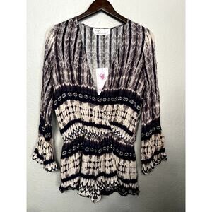 NEW! Vintage Havana Romper Tie Dye V Neck Long Sleeve - M